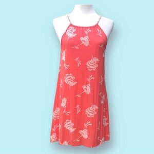 Black Bead peach sleeveless halter mini dress embroidered floral size S/M